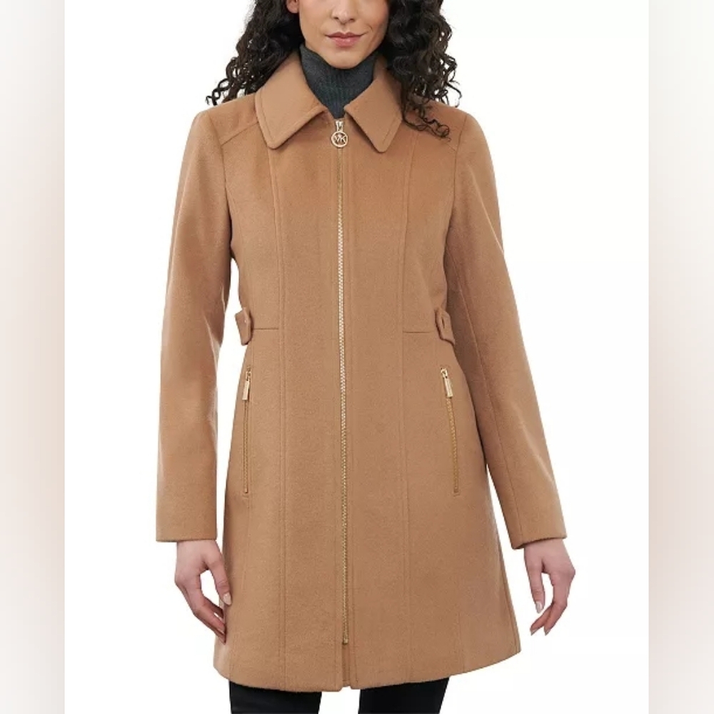 Michael Kors Chestnut Wool Blend Collared Hooded Jacket XL